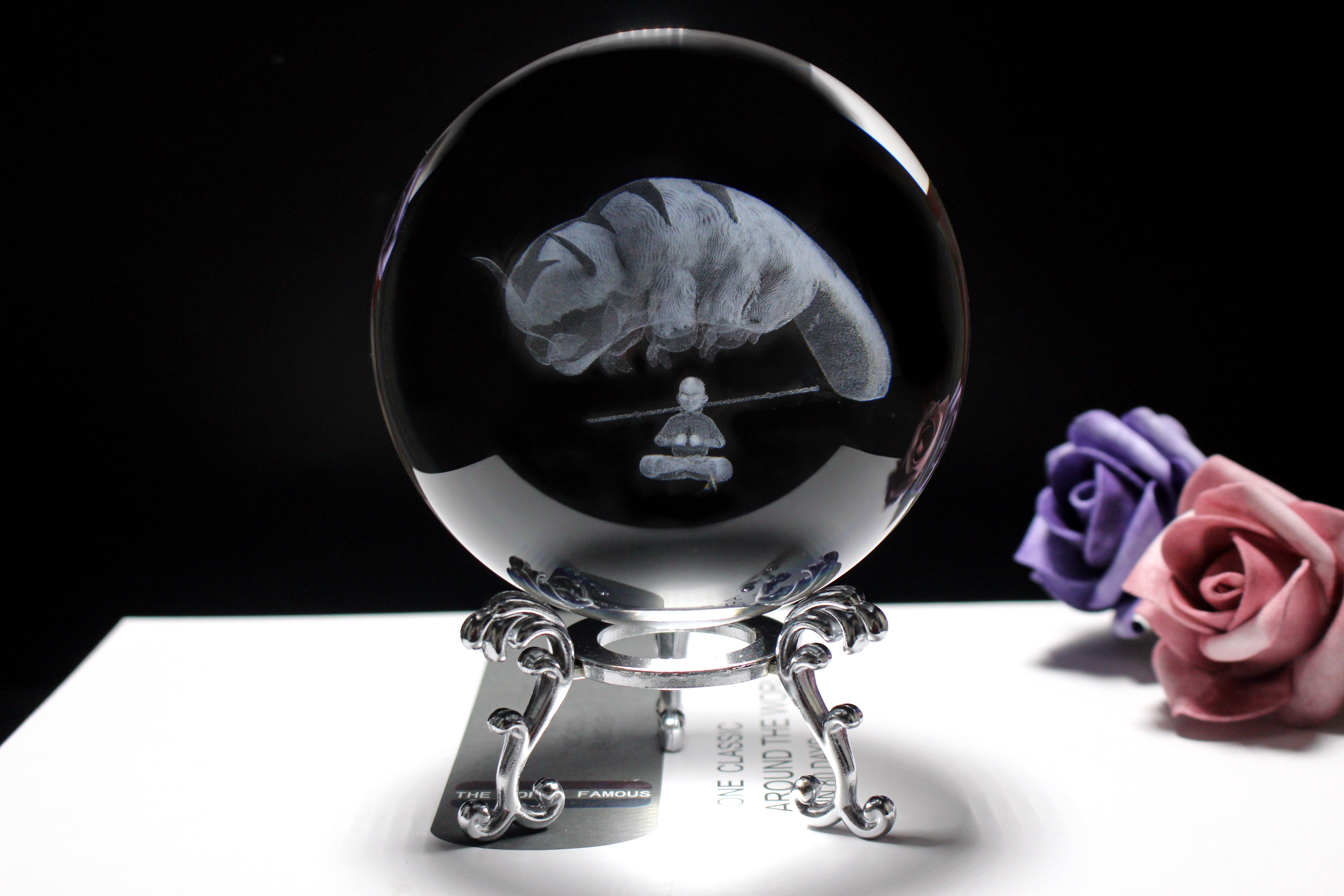 Avatar Aang and Appa Engraved Crystal Orb