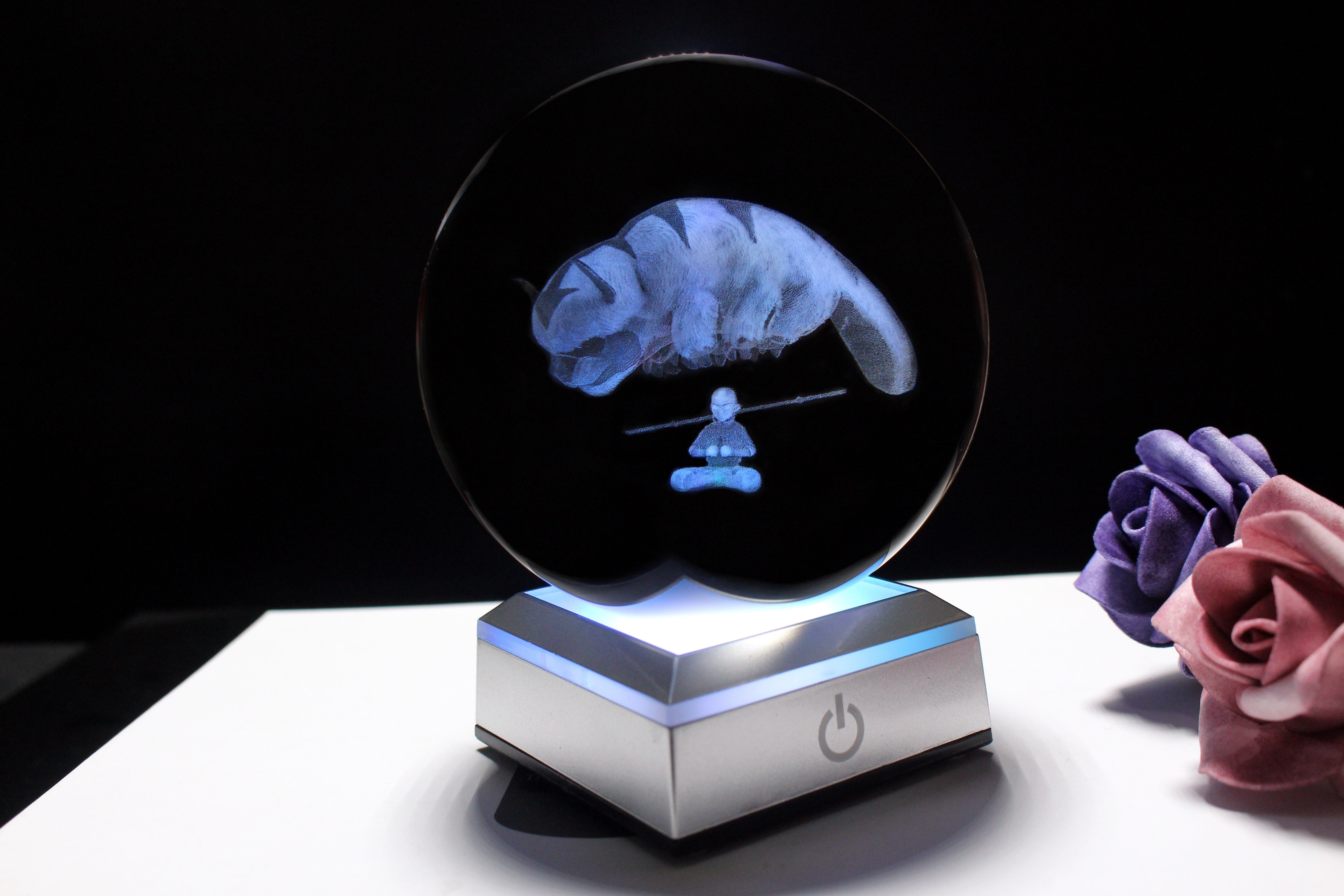 Avatar Aang and Appa Engraved Crystal Orb