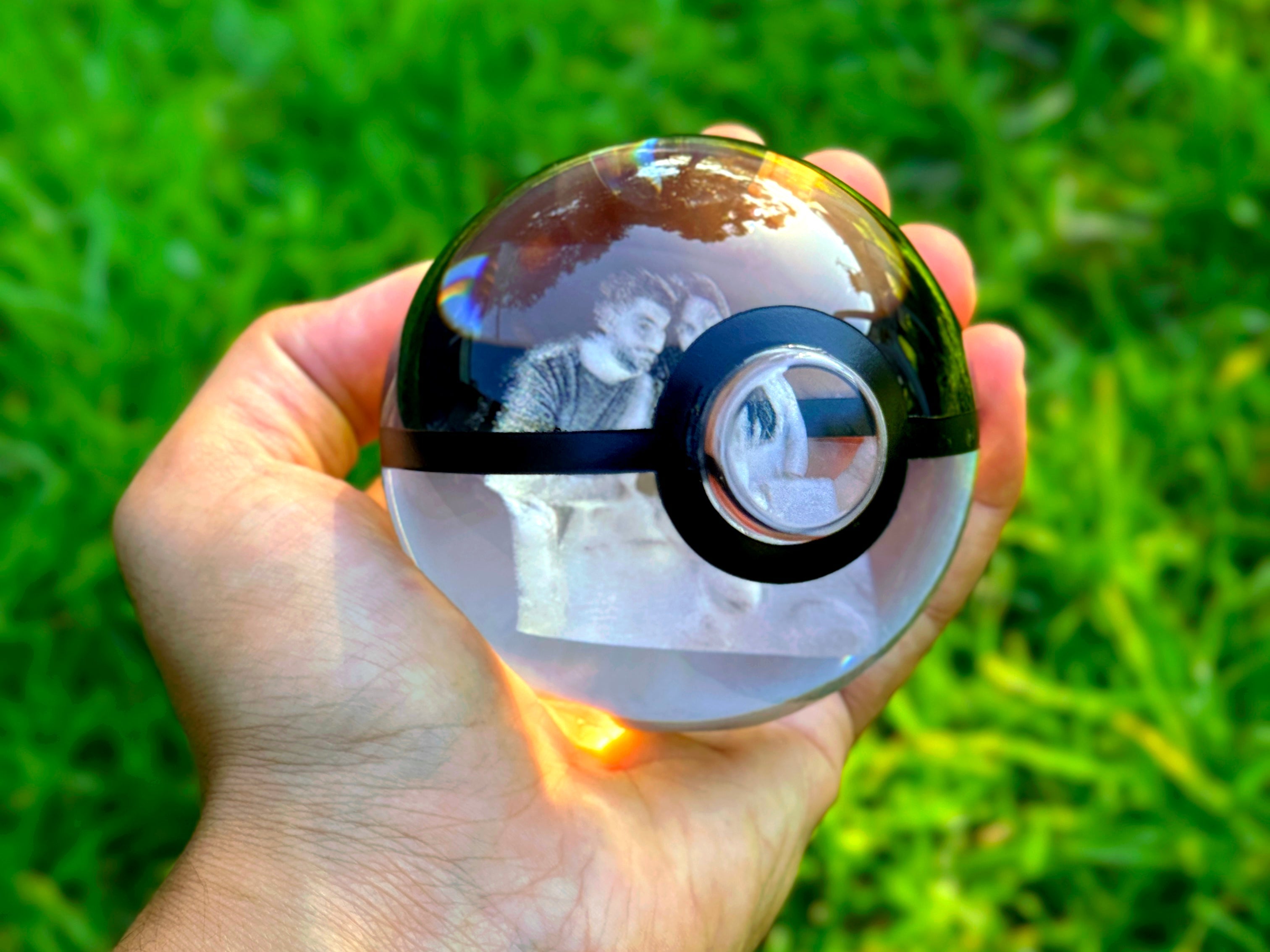 CUSTOM Portrait Engraved Crystal Pokeball