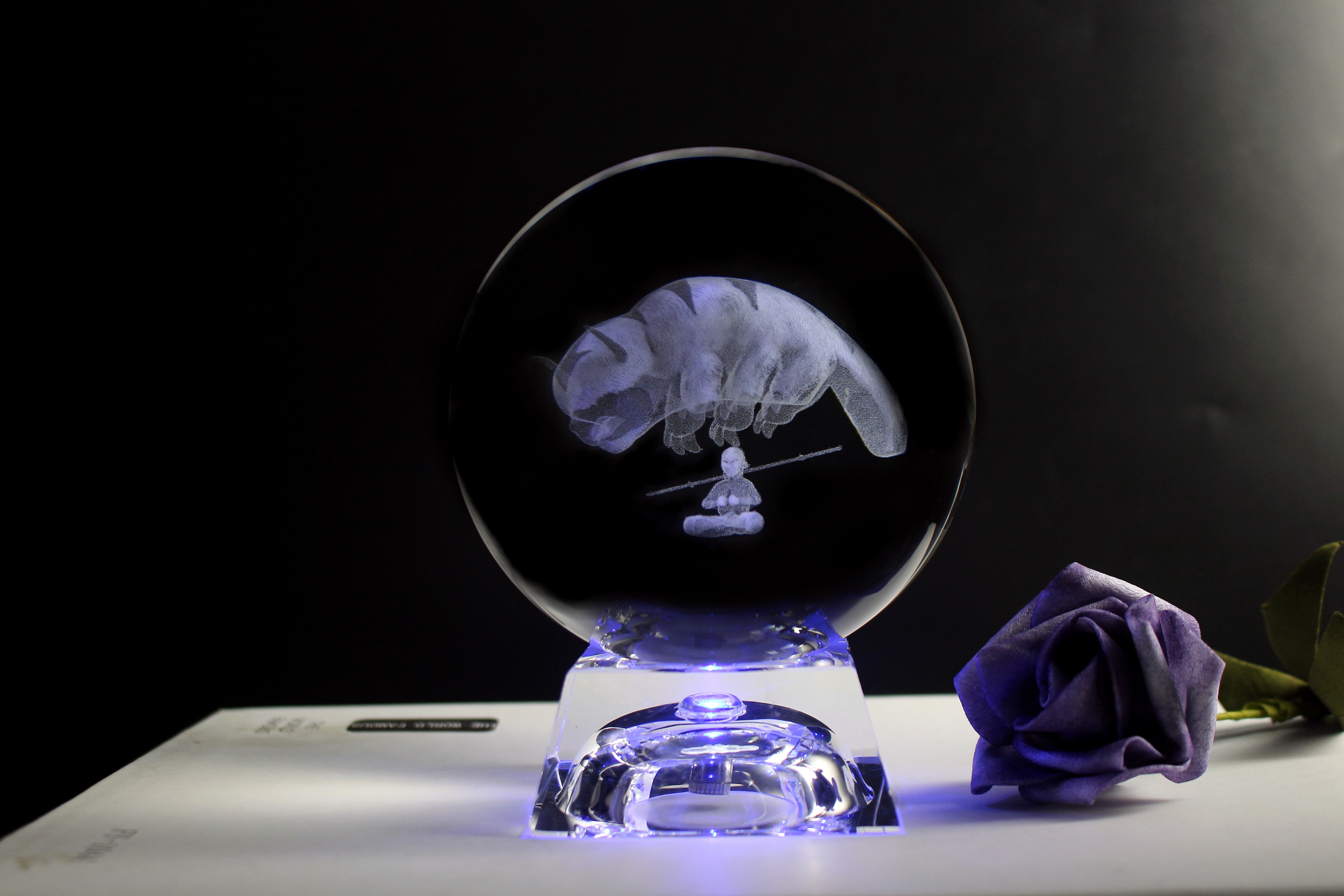 Avatar Aang and Appa Engraved Crystal Orb