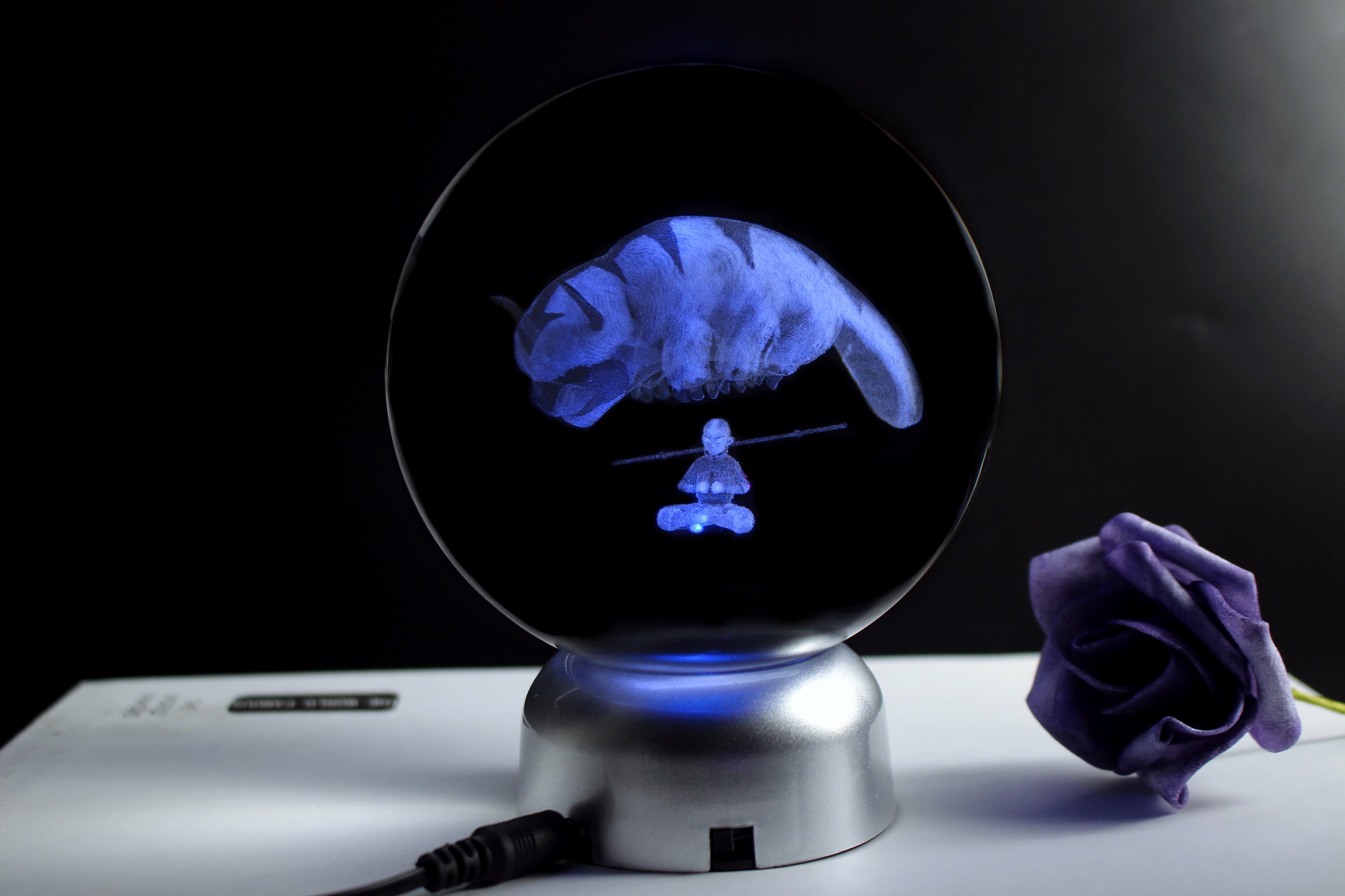 Avatar Aang and Appa Engraved Crystal Orb