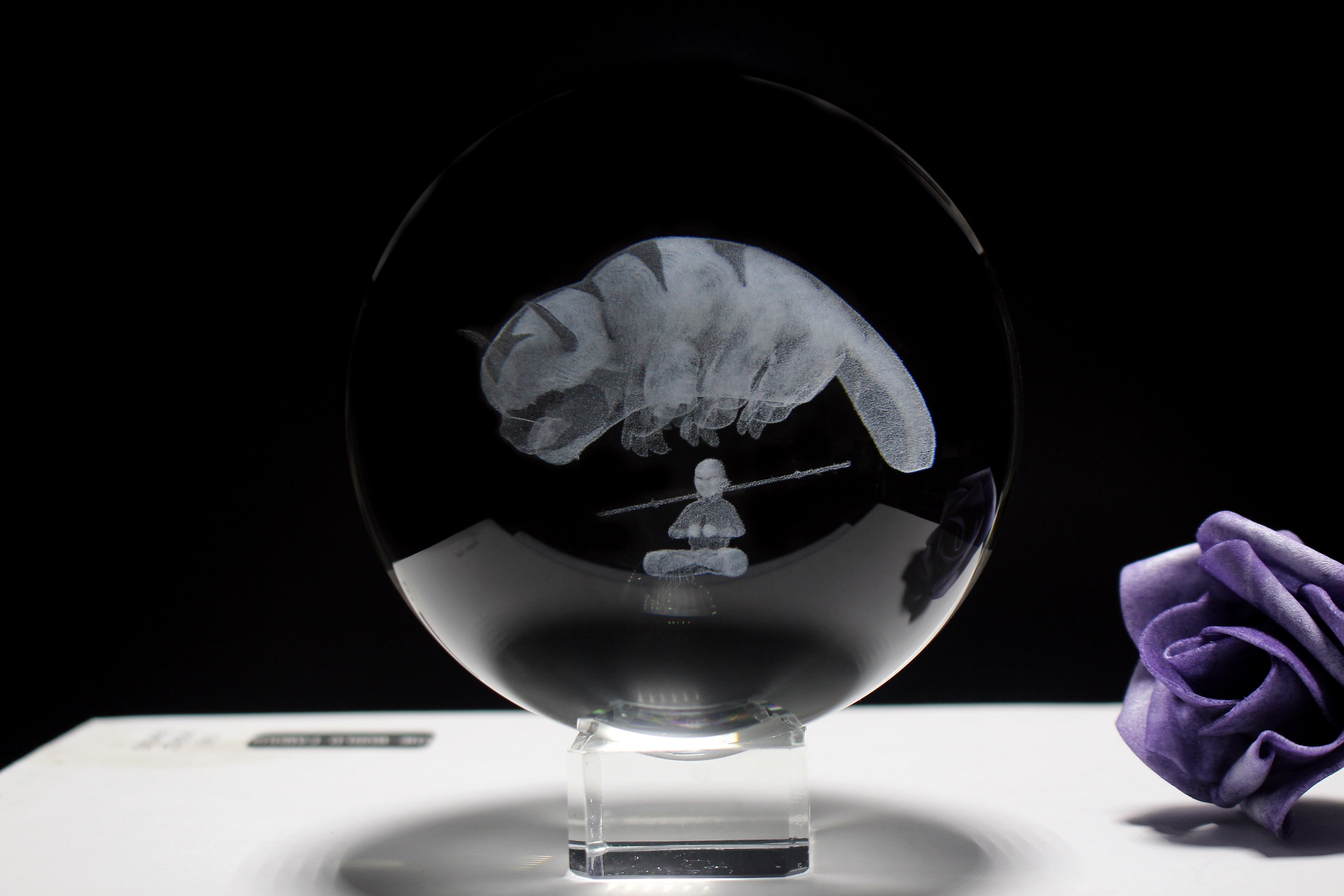 Avatar Aang and Appa Engraved Crystal Orb