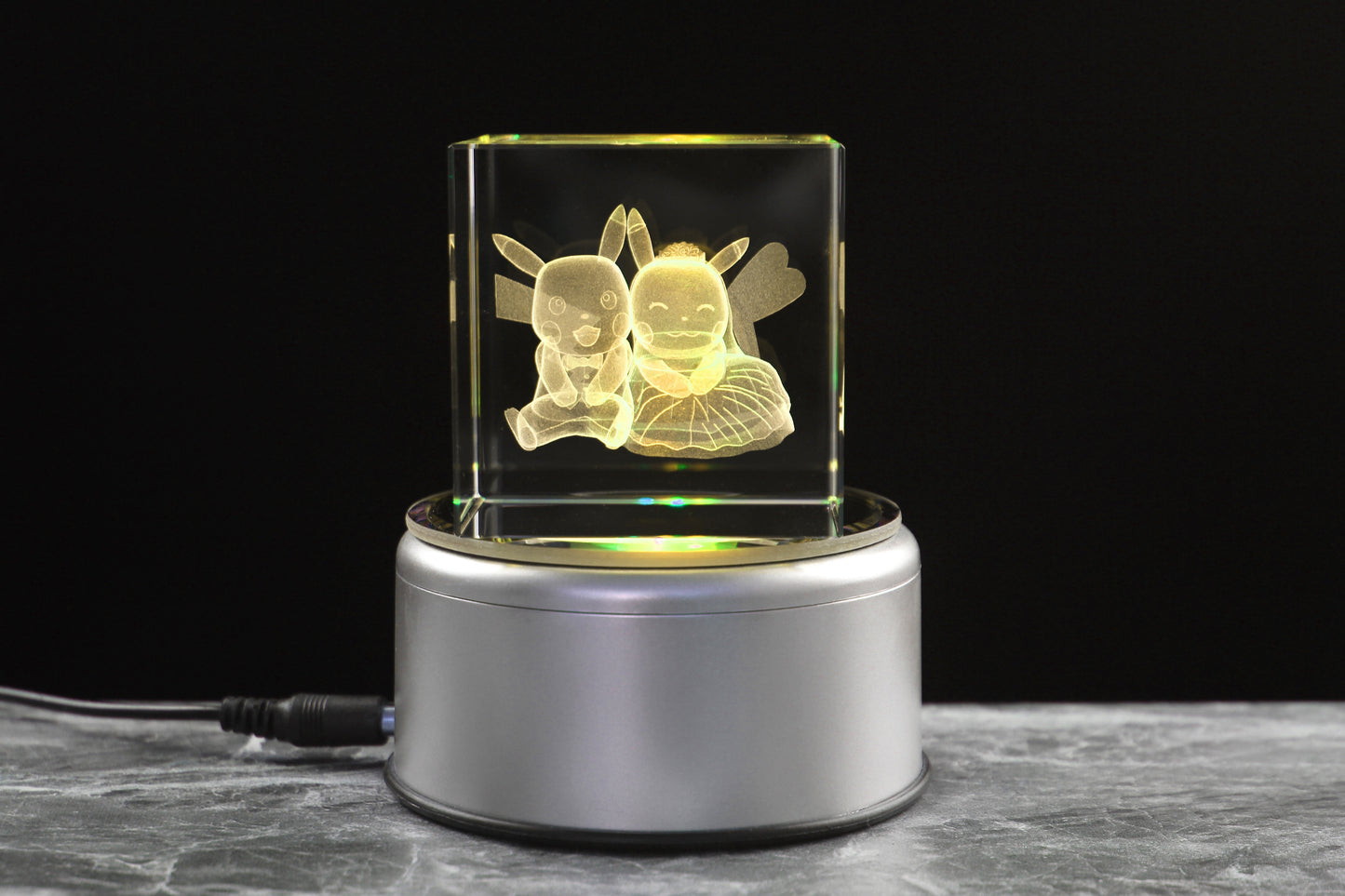 CUSTOM Pokemon Couple Engraved in Crystal Cube