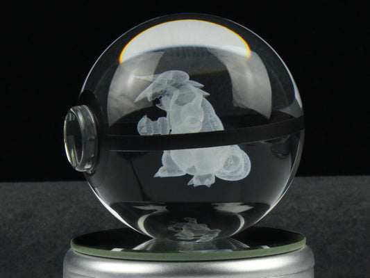 close up of Aggron crystal pokeball on rotating led base thumbnail