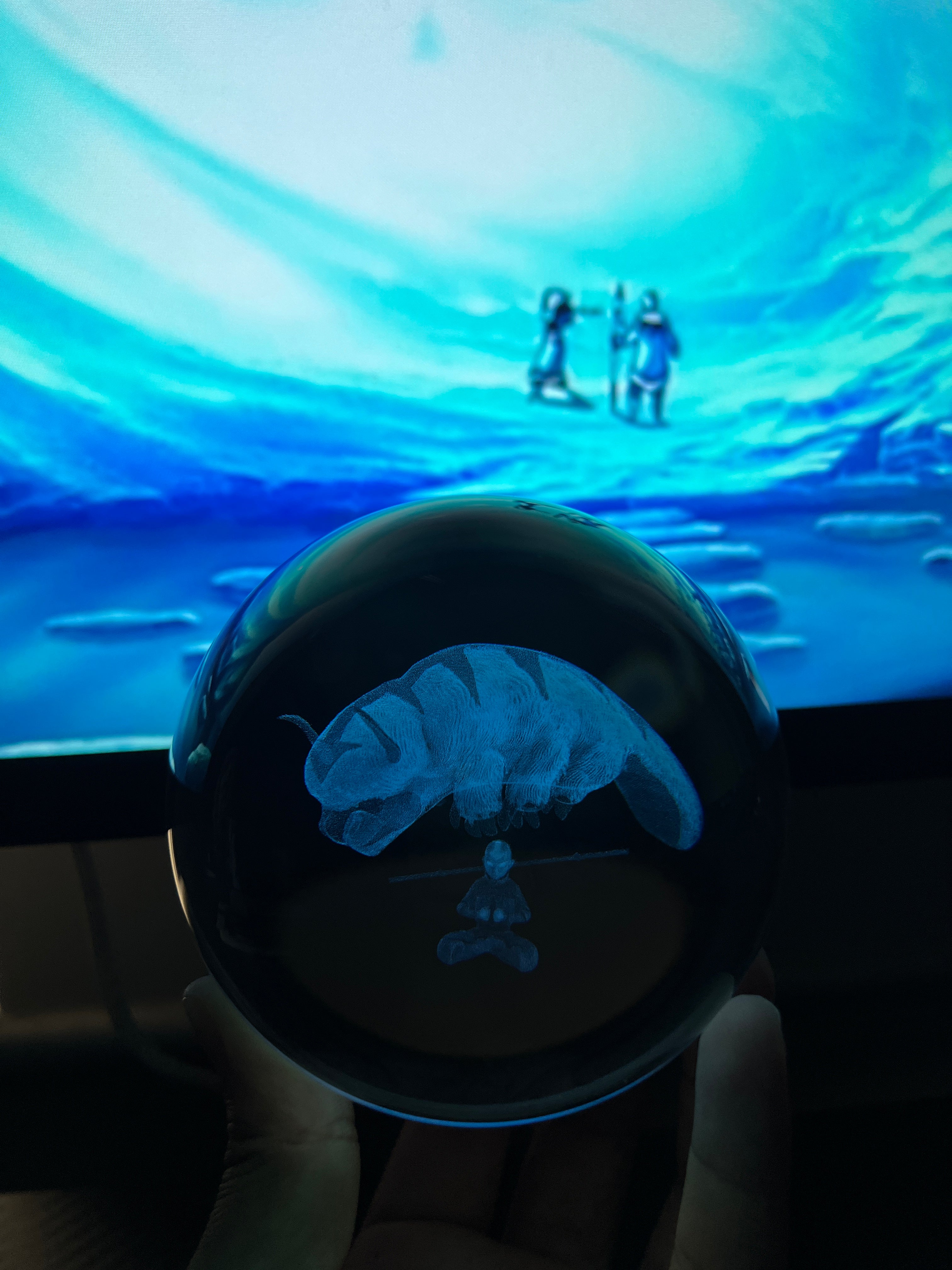 Avatar Aang and Appa Engraved Crystal Orb