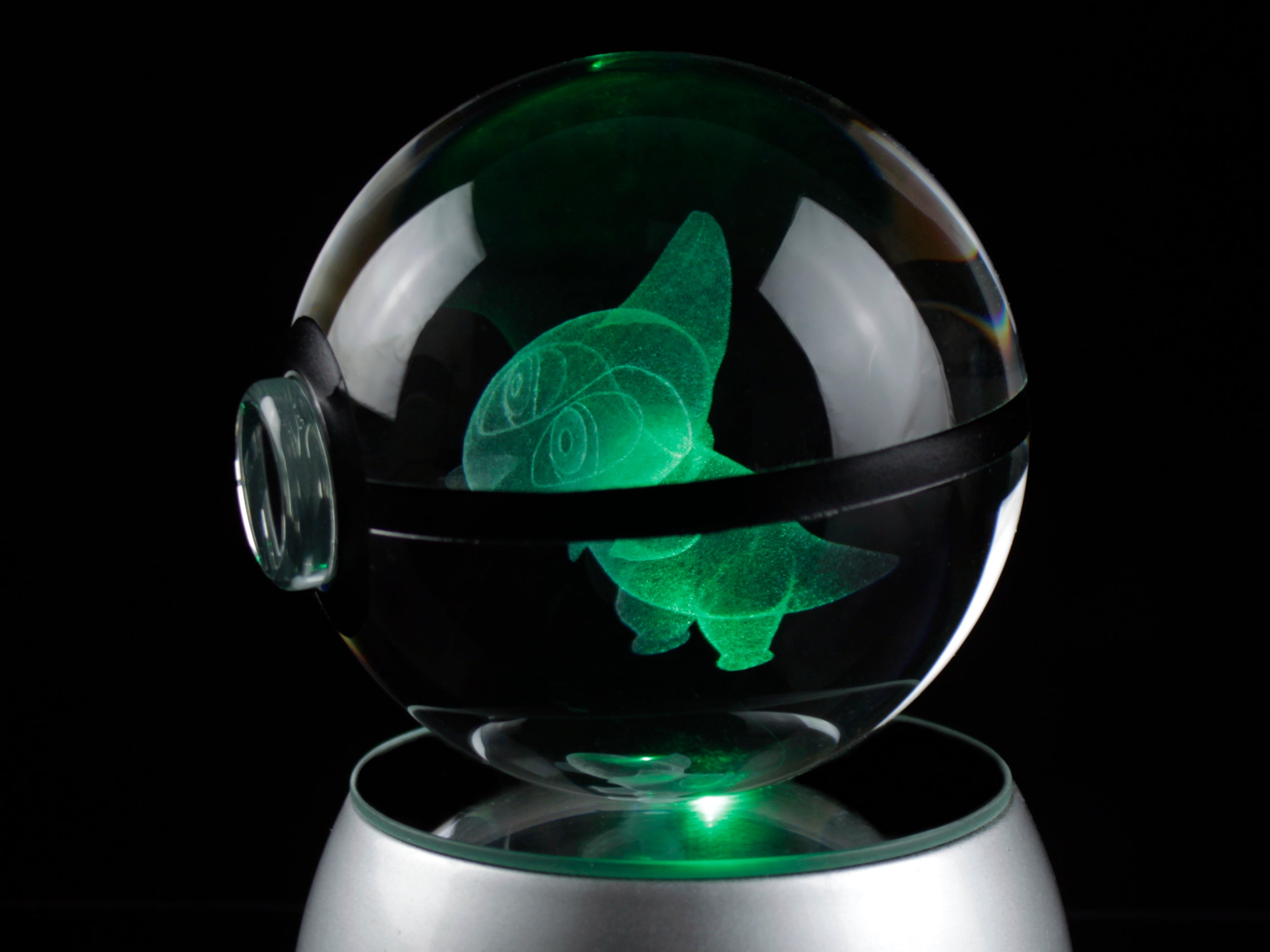 Axew Crystal Pokeball close up on led base