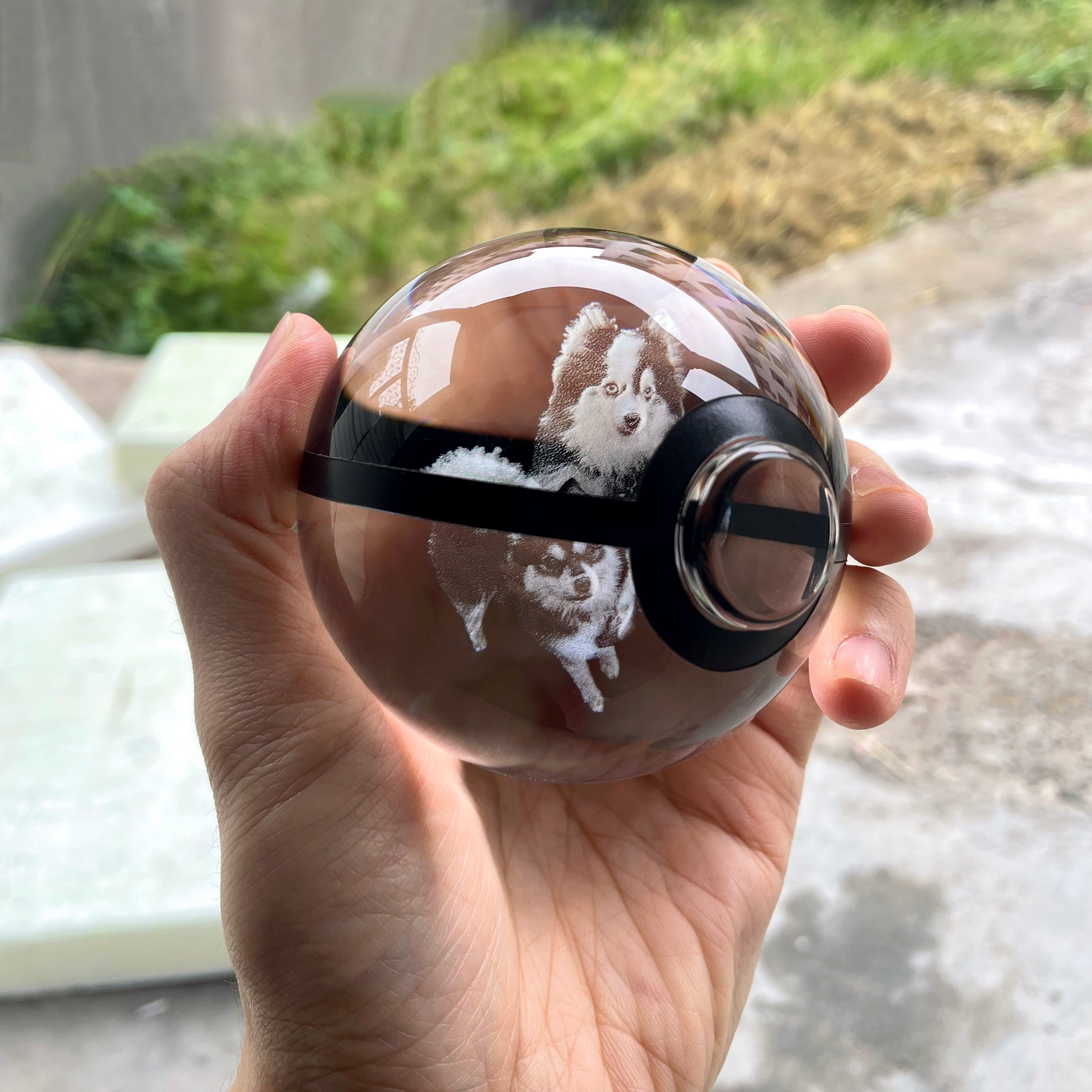 CUSTOM Pet Engraved Crystal Pokeball