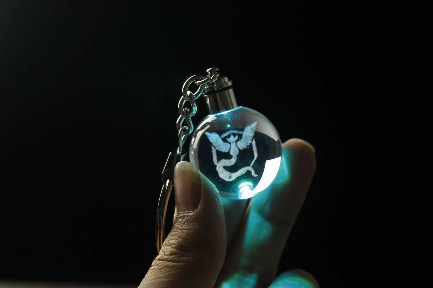 Team Instinct Mystic and Valor Engraved Crystal Keychain